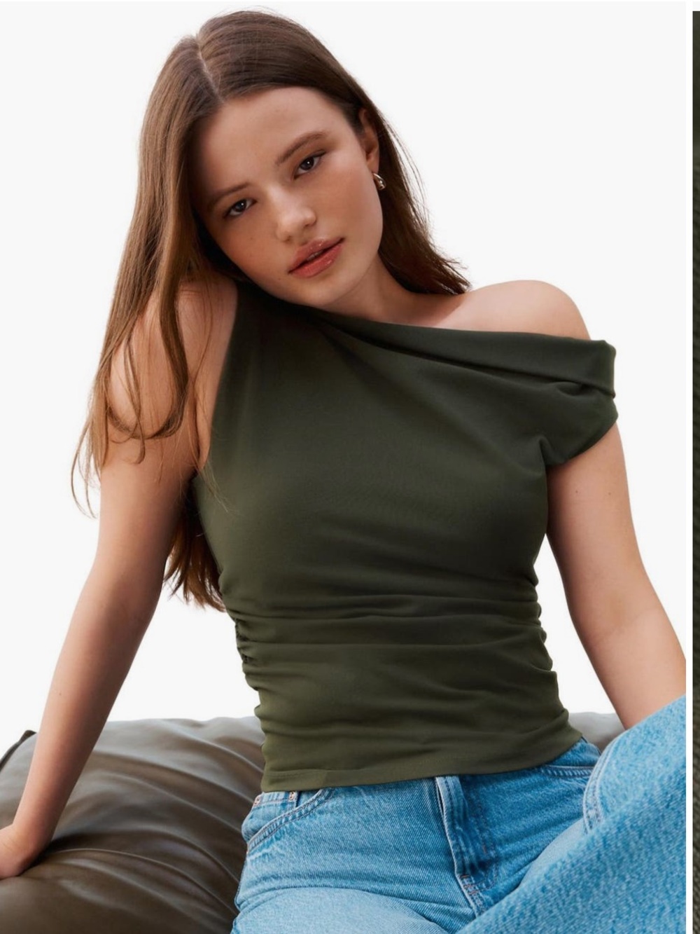 NWT One-Shoulder Olive Green Women's Top